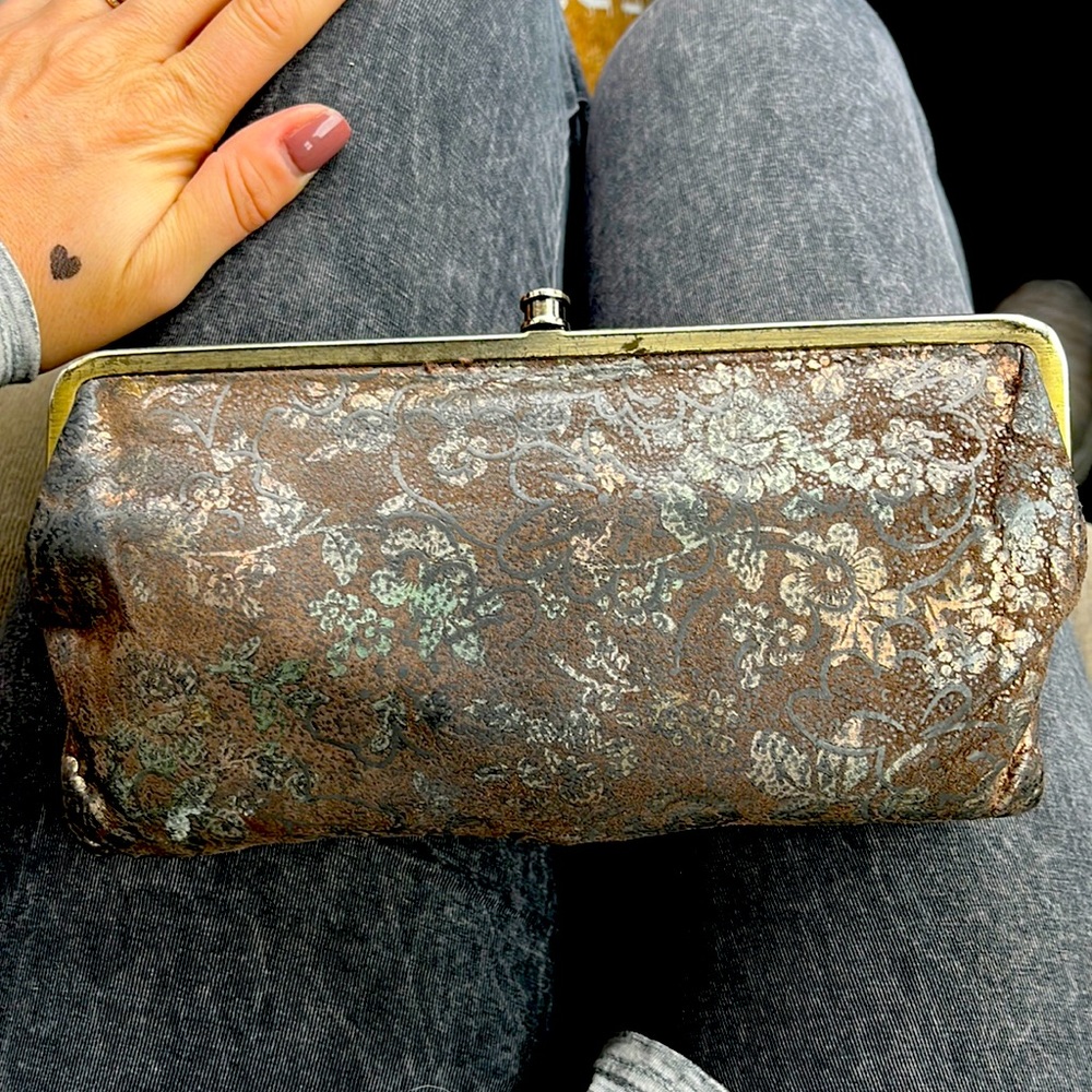 Brown with shimmer floral print HOBO wallet!